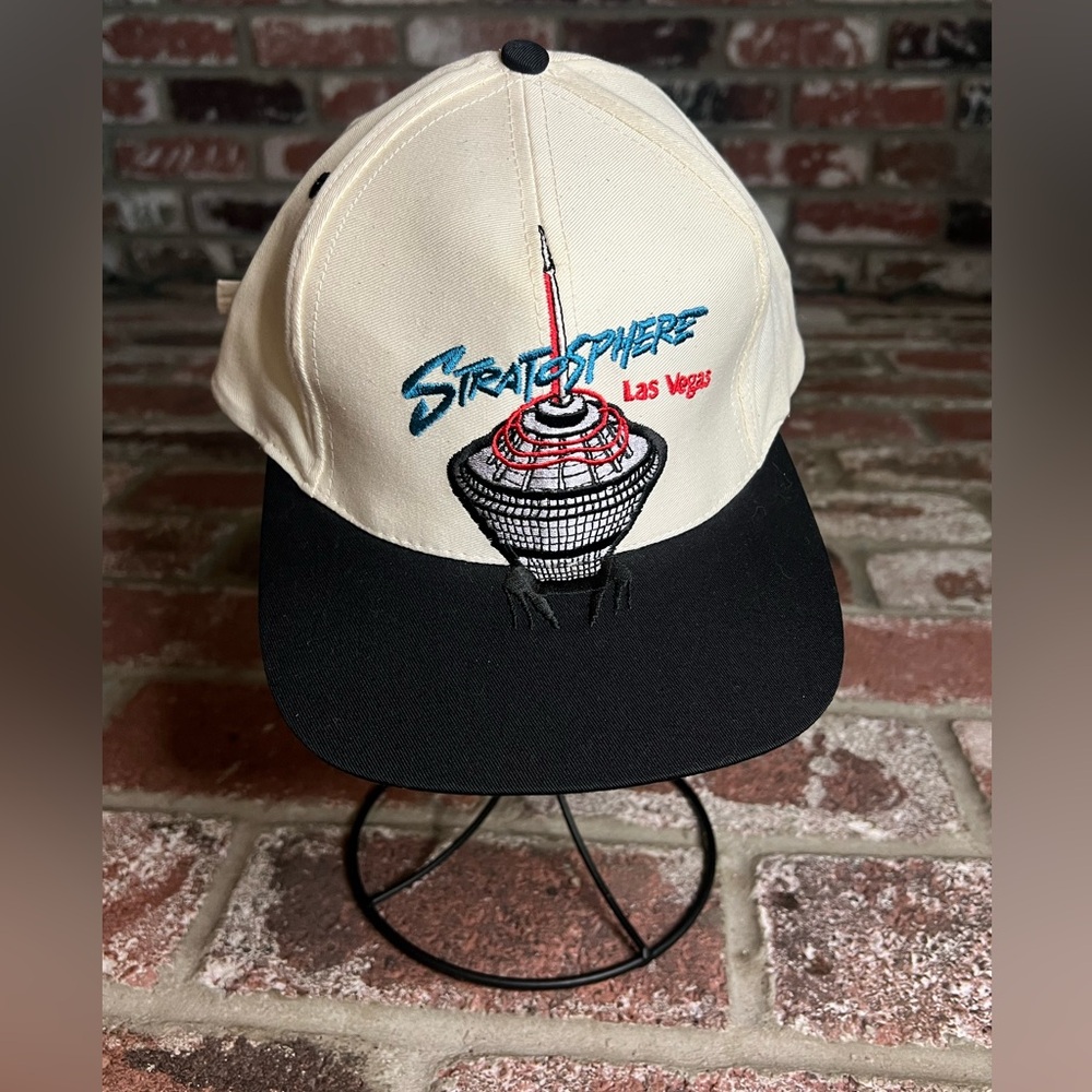 Vintage Las Vegas Stratosphere Embroidered White Black Strapback Adjustable Hat